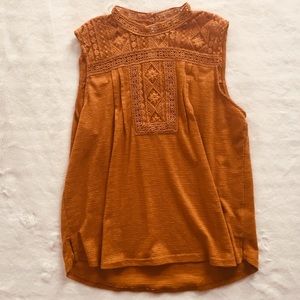 EUC - sleeveless mustard shirt with lace detail